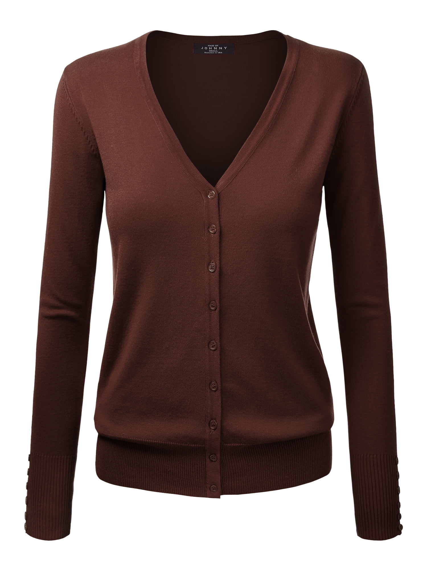 Made by Johnny Women's Keep It Classic V Neck Cardigan S BROWN ...
