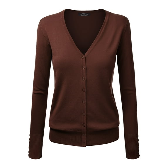 Made by Johnny Women's Keep It Classic V Neck Cardigan M BROWN