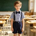 thumbnail image 6 of Glisme Back To School Clothes For Boys Short Sleeve Cartoon Graphic Crewneck Tops Suspender Shorts Adorable Little Boys Outfits Dark Blue, 6 of 7