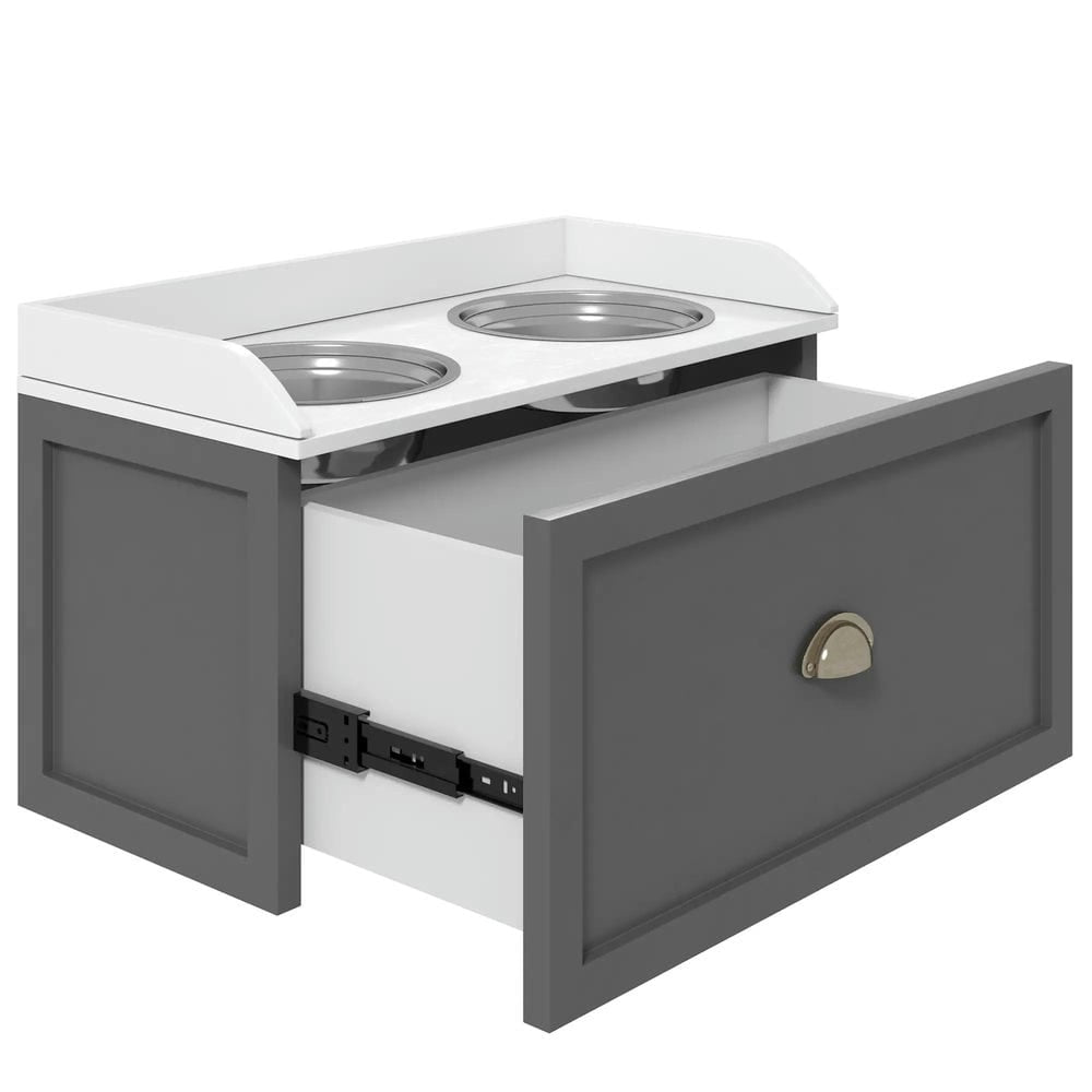 Spaco Pet Feeding Station, Pet Dish Bowl Set with Storage, 2 Elevated Dog Bowls for Large Sized Dogs, Gray