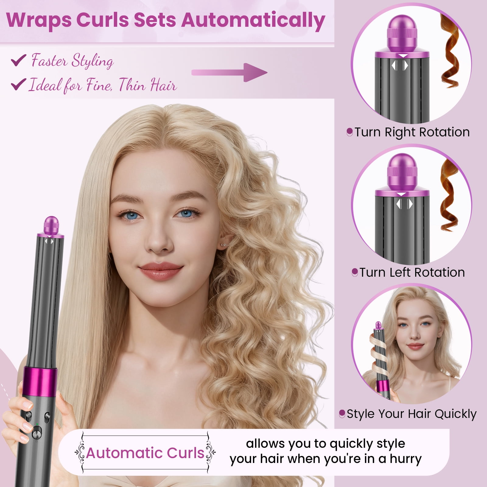 AFDD 1.25 inch Long Barrels Attachment Compatible with Dyson Airwrap Accessories Auto-Wrap Curling Barrels