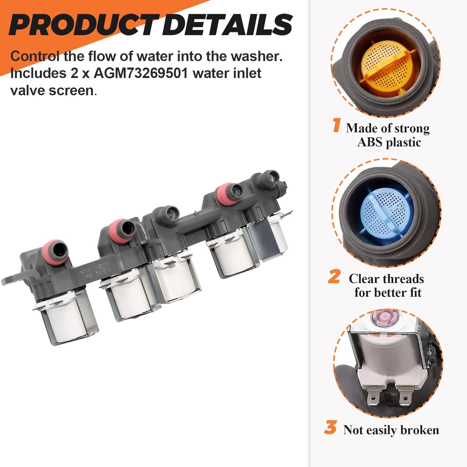AJU73213301 Washer Water Inlet Valve Compatible With Kenmore & LG Washers WT7200CW, WT5001c 79631522211, WT4801CW, WT1201CW