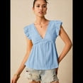 thumbnail image 4 of Blusa de Tirantes con Cuello en V, Mangas con Volantes y Ojales Acampanados para Mujer Azul XL, 4 of 7