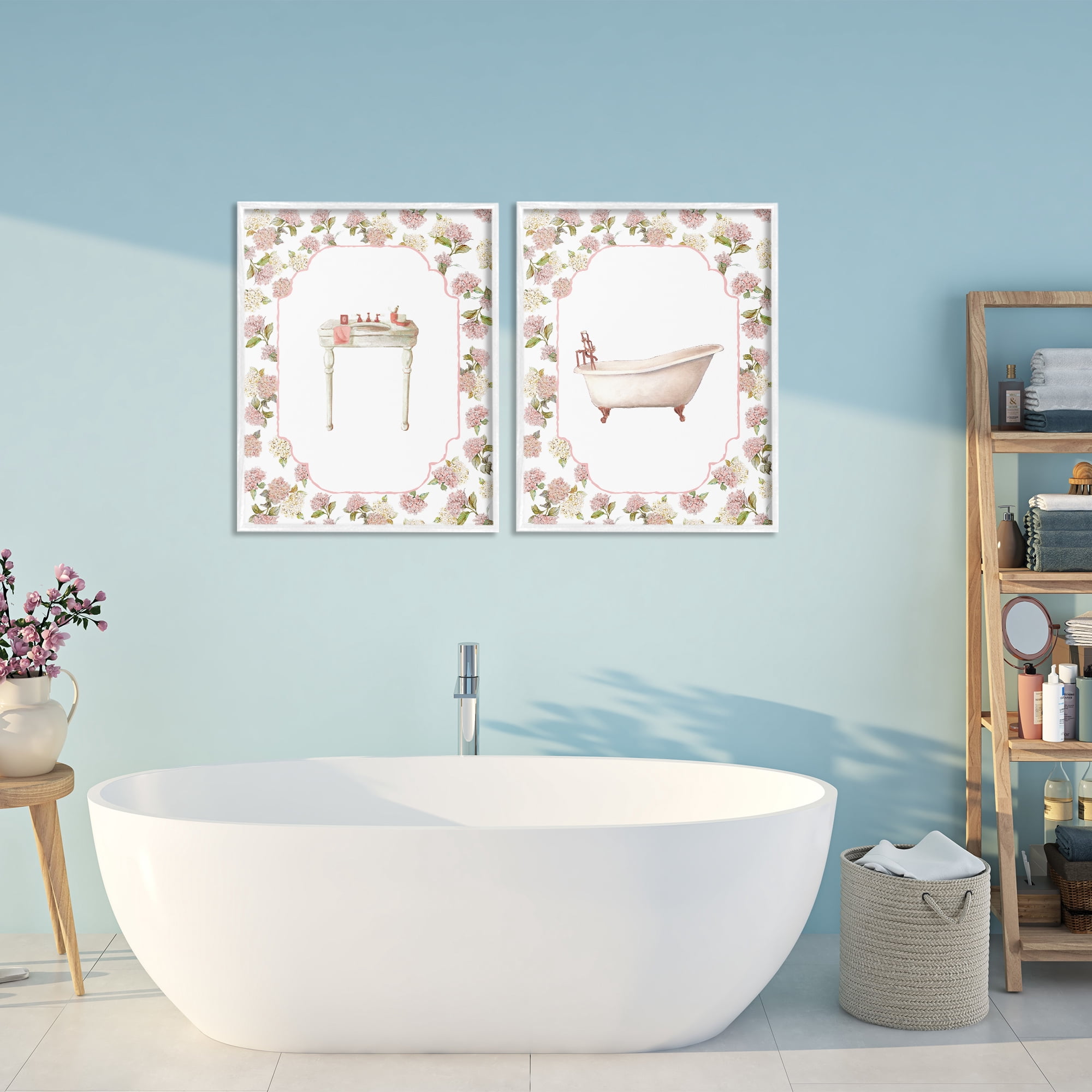Stupell Industries Elegant Hydrangeas Bathroom 2 Piece White Framed Giclee Art Set, design by Carol Robinson