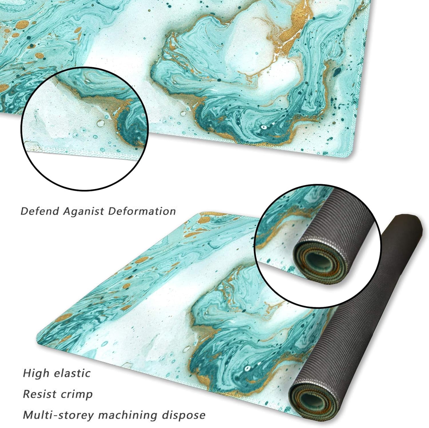 XXL Extended Gaming Mouse Pad - Teal Turquoise Marble Large Keyboard Mat, Non-Slip Rubber Base, Stitched Edges, Perfect for Work, Game, Office, Home, 35.1x15.7 Inch