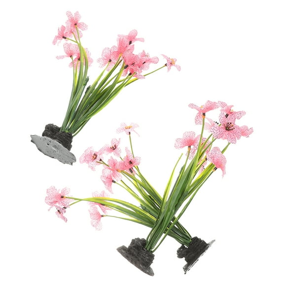 SEWCHICS Fish Tank Plastic Plants Pink 3Pcs 8.3X2.2X1.6In