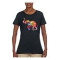 thumbnail image 2 of Colorful Walking Good Luck Elephant Animal Lover Womens Graphic T-Shirt, Black, Small, 2 of 3