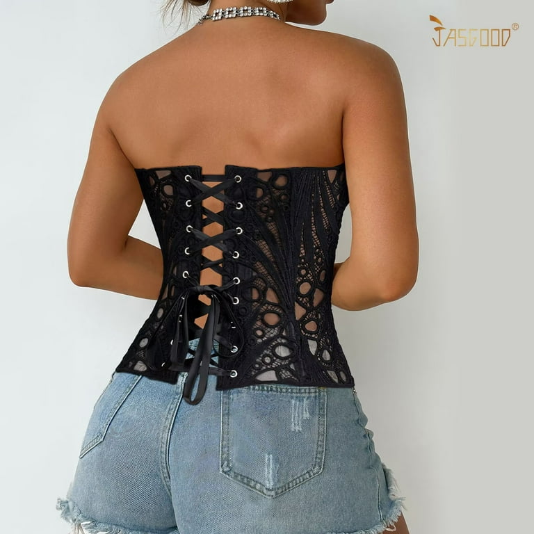 JASGOOD Corset Top for Women Textured Sheer Floral Lace Bustiers