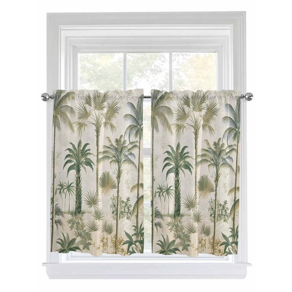 Tier Curtains 45 Inches Long, Palm Tree Window Treatment Curtain Drapes, Sage Green Tropical Nature Plant Watercolor Window Half Privacy Curtains for Bedroom Bathroom, 42"x45", 2 Panels