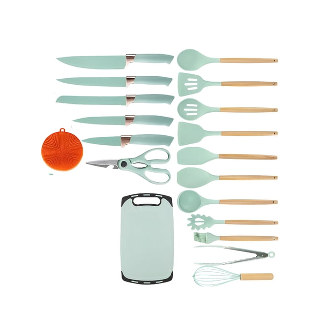 Juego De Utensilios Xtellar Cocina De Silicona & Cuchillos 19 Piezas Color Turquesa