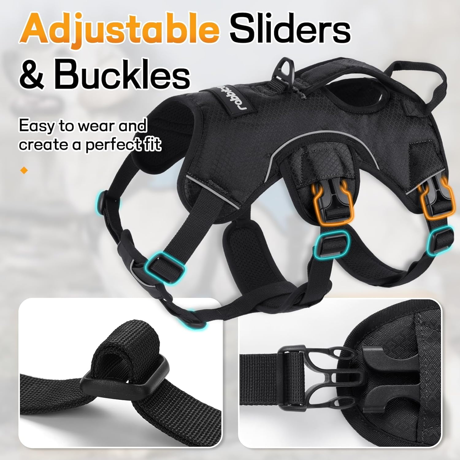 rabbitgoo Escape Proof Dog Harness, Soft Padded Full Body Pet Harness, Reflective Adjustable No Pull Vest with Lift Handle and Lesh Clip for Large Dogs Walking Hiking Training, Black