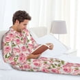 thumbnail image 6 of Honeii Rose Flowers Pattern Mens Pajamas Set,2pcs Men's Lounge Long Sleeve Sleep Shirt and Pajama Bottoms Sleepwear Set,Mens Pjs Sets-Small, 6 of 7