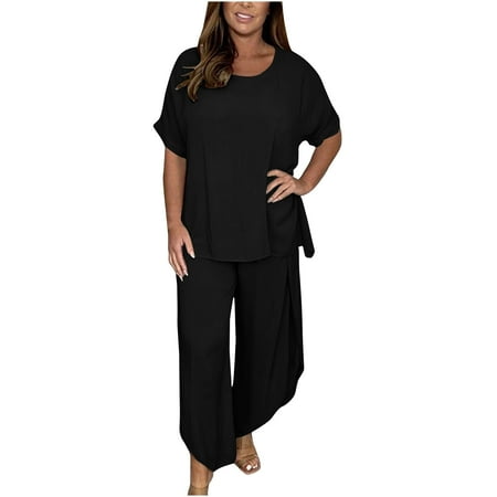 

Summer Savings Clearance Sets! Xihbxyly Women s Pajama Set Cute Printed Round Neck Short Sleeve Top and Long Pants Sleepwear Pjs Sets with Pockets Loungewear Summer Outfits Black XXL