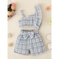 thumbnail image 2 of Seyurigaoka 2 Pcs Kid Girl Pants Suit, Sleeveless Off Shoulder Neck Plaid Print Vest Tops Summer Spring Bow Shorts, 2 of 9