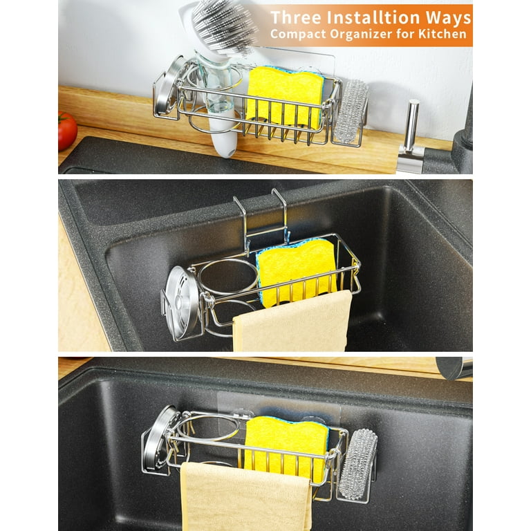 Kesol kesol 3-in-1 kitchen sink caddy with adhesive sponge holder for  kitchen sink + dish cloth hanger + dish brush holder, 304 sta