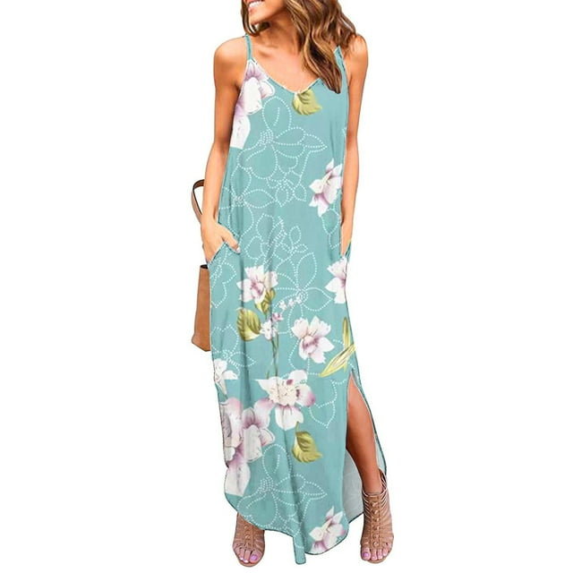 SMihono Robes Bohèmes d'Été Femmes Grande Taille Mode Femmes Décontracté Col en V Robes Imprimées Été Robe Sans Manches à Enfiler