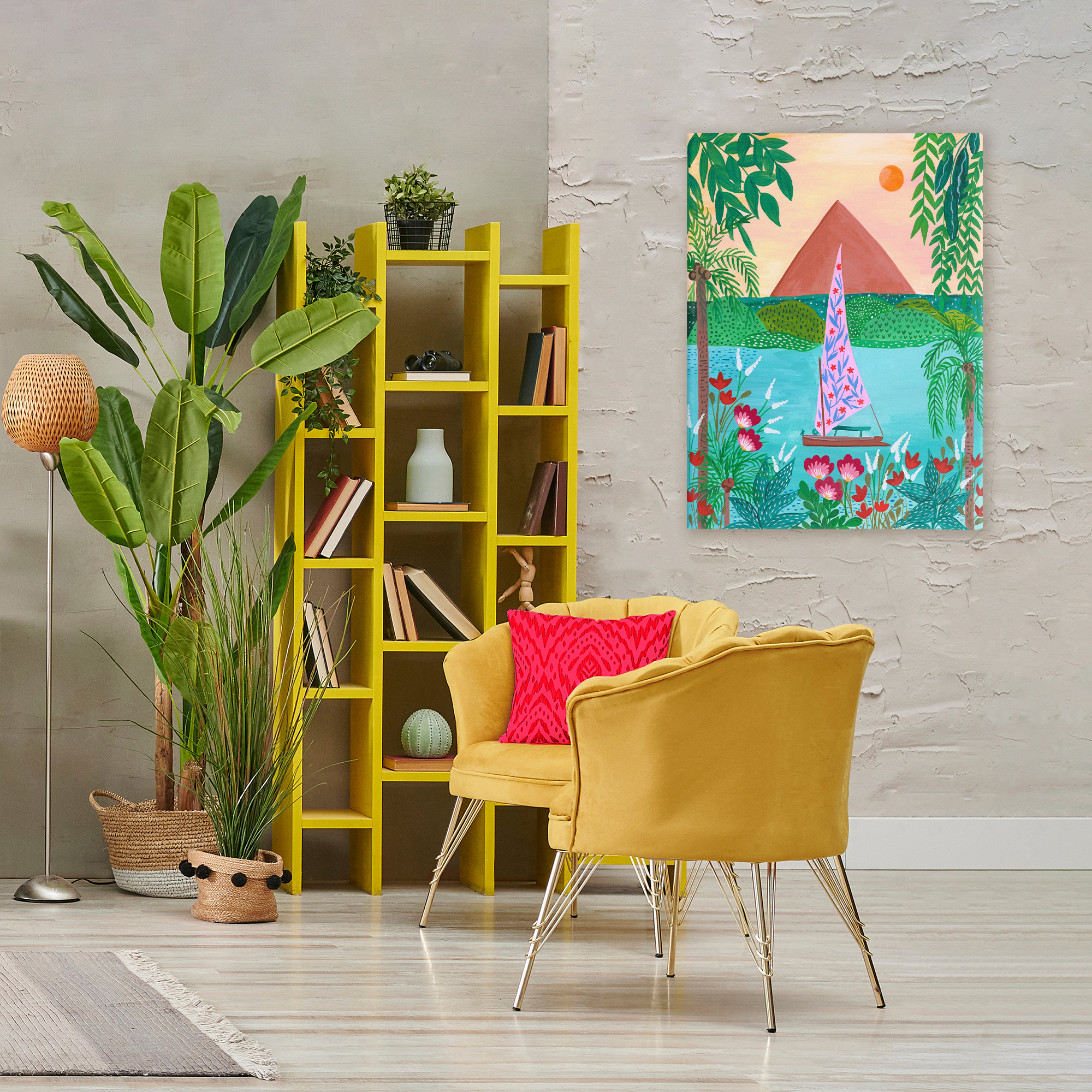 Sailboat on Egypt Nile Canvas Wall Art, design by Nabeela Rumi