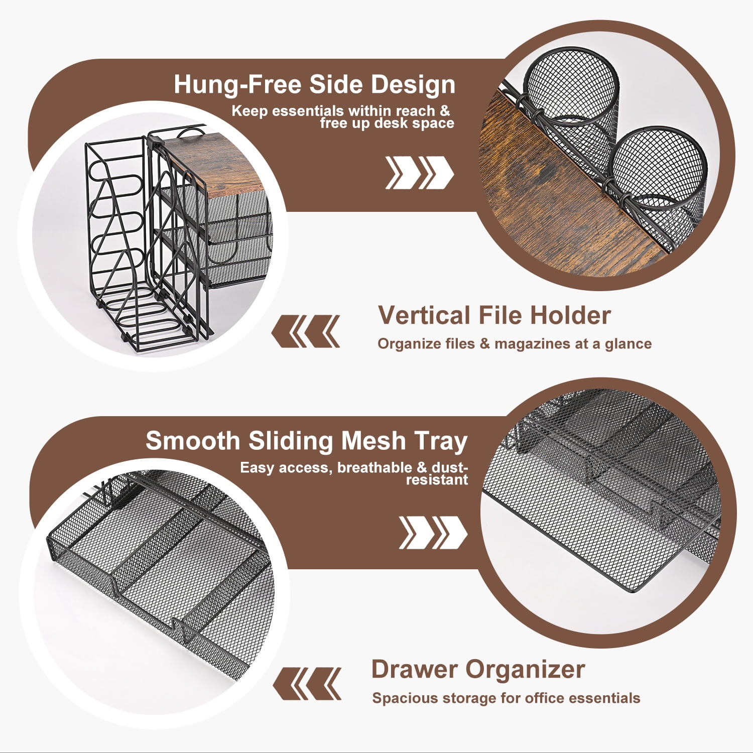 All-in-One Desktop Organizer Set, 4-Tier Desk Organizers Office Accessories with Drawer, File Holders and 2 Pen Holder for Office Supplies