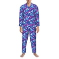 thumbnail image 3 of Cauagu blue Skull purple flower Print Men's Long-Sleeve Pajama Set,Soft Button-Front 2Pjs for Men Long Sleeve Men’s Sleepwear-Medium, 3 of 7