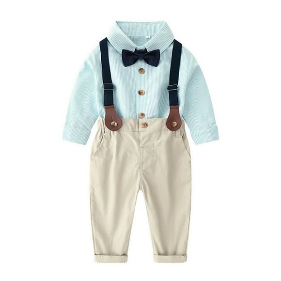 Splozh Baby Boys 1st Birthday Outfits Gentleman Toddler Kids Baby Boys Bowtie Gentleman T-Shirt Tops Suspender Pants 2PCS Set Green,0-6 Months