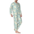 thumbnail image 2 of Salouo Floral Daisy Print Button-Front Long Sleeve Pajama Set for Men, Soft 2Pjs Men's Long Sleeve Sleepwear-Large, 2 of 7