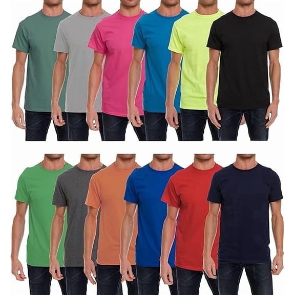 SOCKS'NBULK Mens Cotton Crew Neck Short Sleeve T-Shirts Mix Colors Bulk (12 Pack Mix, 6X-Large)