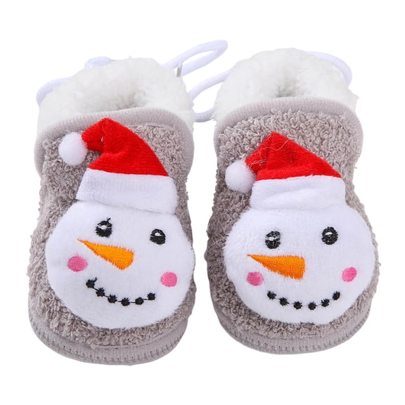 Quealent Baby Booties Cozy Fleece Slippers Soft Baby Shoes With Gripper Soles, Winter Warm Infant Newborn Crib Sock Shoes First Walkers Gray for Size 4.5