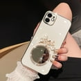 3D Flower Bird Soft TPU Bling Phone Case with Shiny Bezel Makeup Mirror