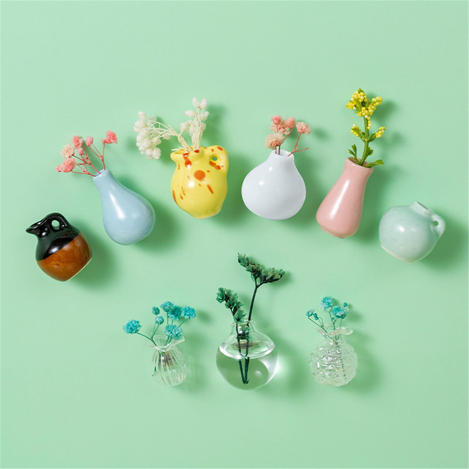 kjfeif 12PCS Mini Vase Magnets, Mini Ceramic Vase Refrigerator Magnets, 3D Ceramic Flower Vase Cute Plant Vase Fridge Magnets Kitchen, Office Decoration