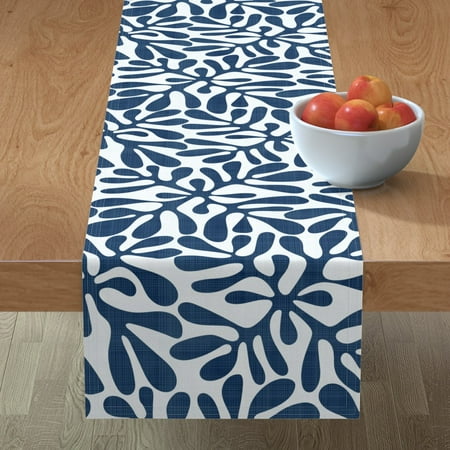 

Cotton Sateen Table Runner 90 - Abstract Navy White Block Print Flower Blue Shapes Seaweed Ocean Print Custom Table Linens by Spoonflower