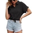 thumbnail image 1 of Camisa de cuello vuelto, blusa corta de algodón con botones y manga corta, apariencia llamativa, 1 of 5