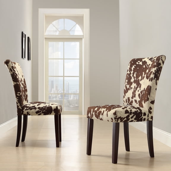 iNSPIRE Q Ayana Modern Espresso Finish Fabric Parson Chair, Brown Cow Hide (Set of 2)