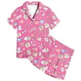 thumbnail image 1 of Girls Sleepwear & Robes Kids Pattern Printed Short Sleeve Button Down Pajamas Shorts Set Sleepwear Outfits, 1 of 4