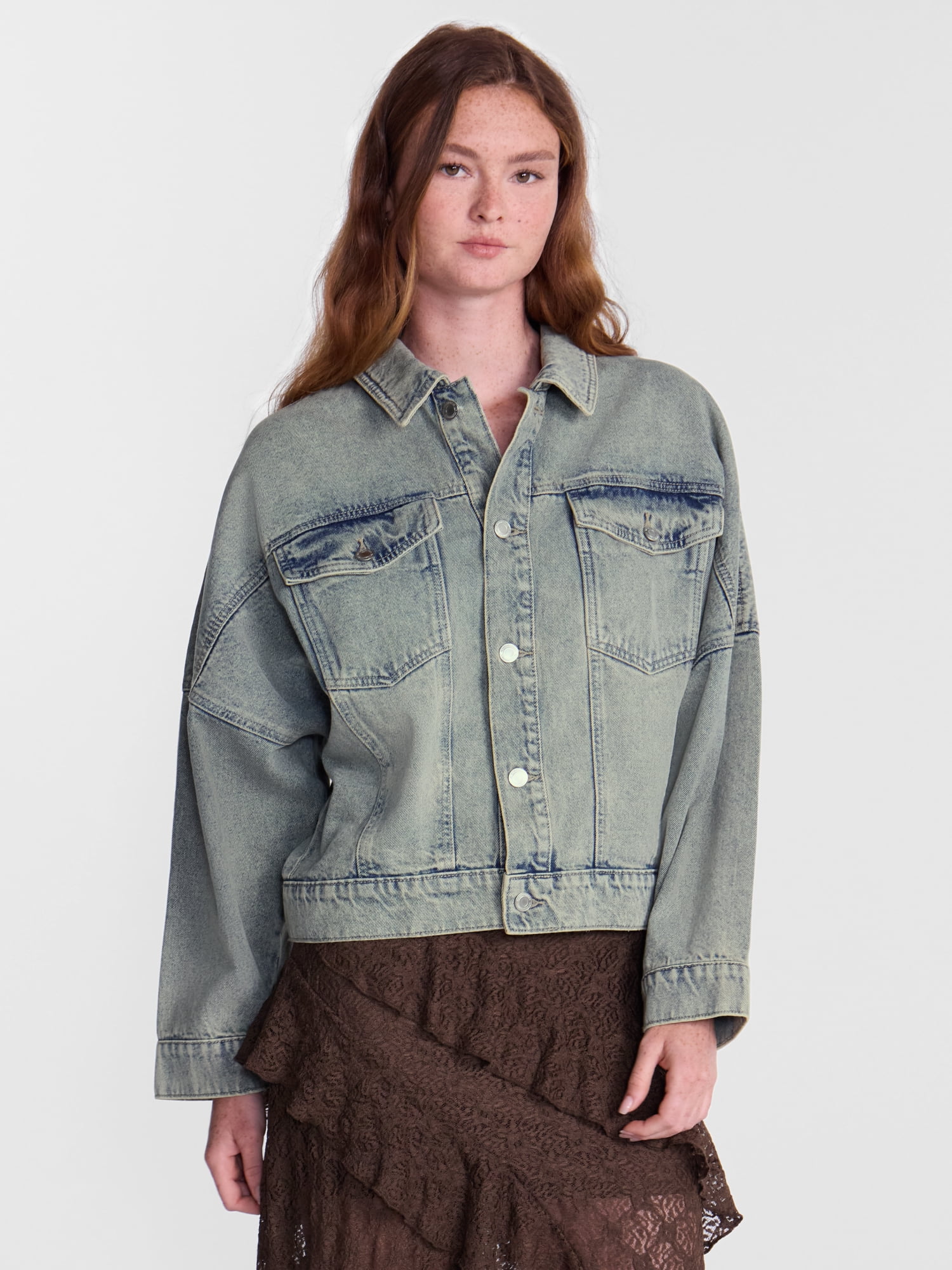 No Boundaries Oversized Denim Cotton Jacket, Women’s XXS-4X