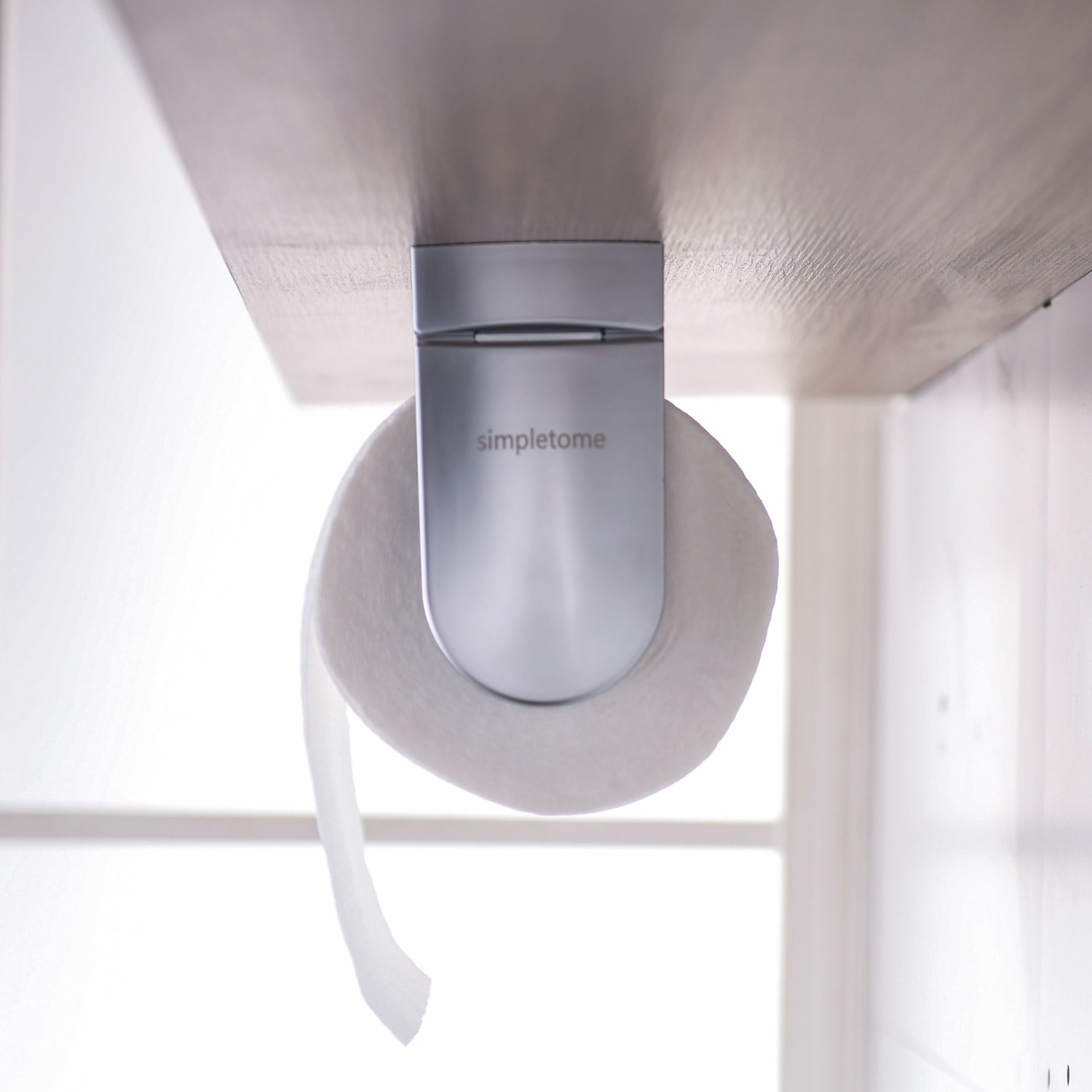 simpletome ONE HAND TEAR Paper Towel Holder Under Cabinet Adhesive or Drilling Installation Aluminum Alloy + ABS (Pearl Chrome Silver)