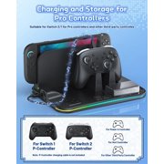 Charging Dock for Switch 2/1, Switch Cooling Fan for Nintendo Switch 2/1/OLED, Storage Stand for JoyCon 2/1 with 12 Card Slots, Controller/Headset Holder, 9 RGB Modes