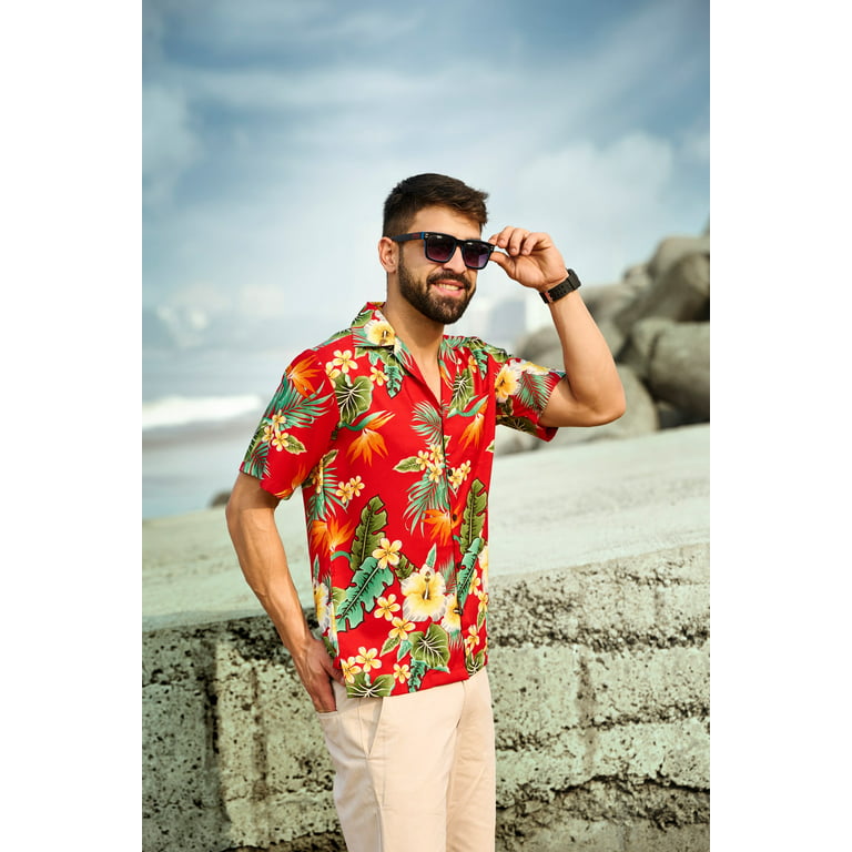 Hawaiian shirt For Men Funny Floral Tropical Shirts Red XL