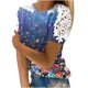 thumbnail image 1 of Mujeres Causal Mangas Cortas Cómodo Encaje Cuello Redondo Estampado Blusa Pullover Tops Camisa OAVQHLG3B Store lin121212, 1 of 5