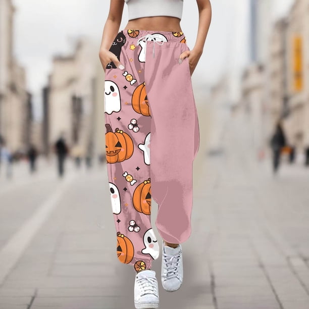 WILLBEST Pantalones Casuales para Mujer, Cómodos Pantalones Deportivos con Estampado de Halloween, Cintura Elástica Suave para Uso Diario. Extra Grande