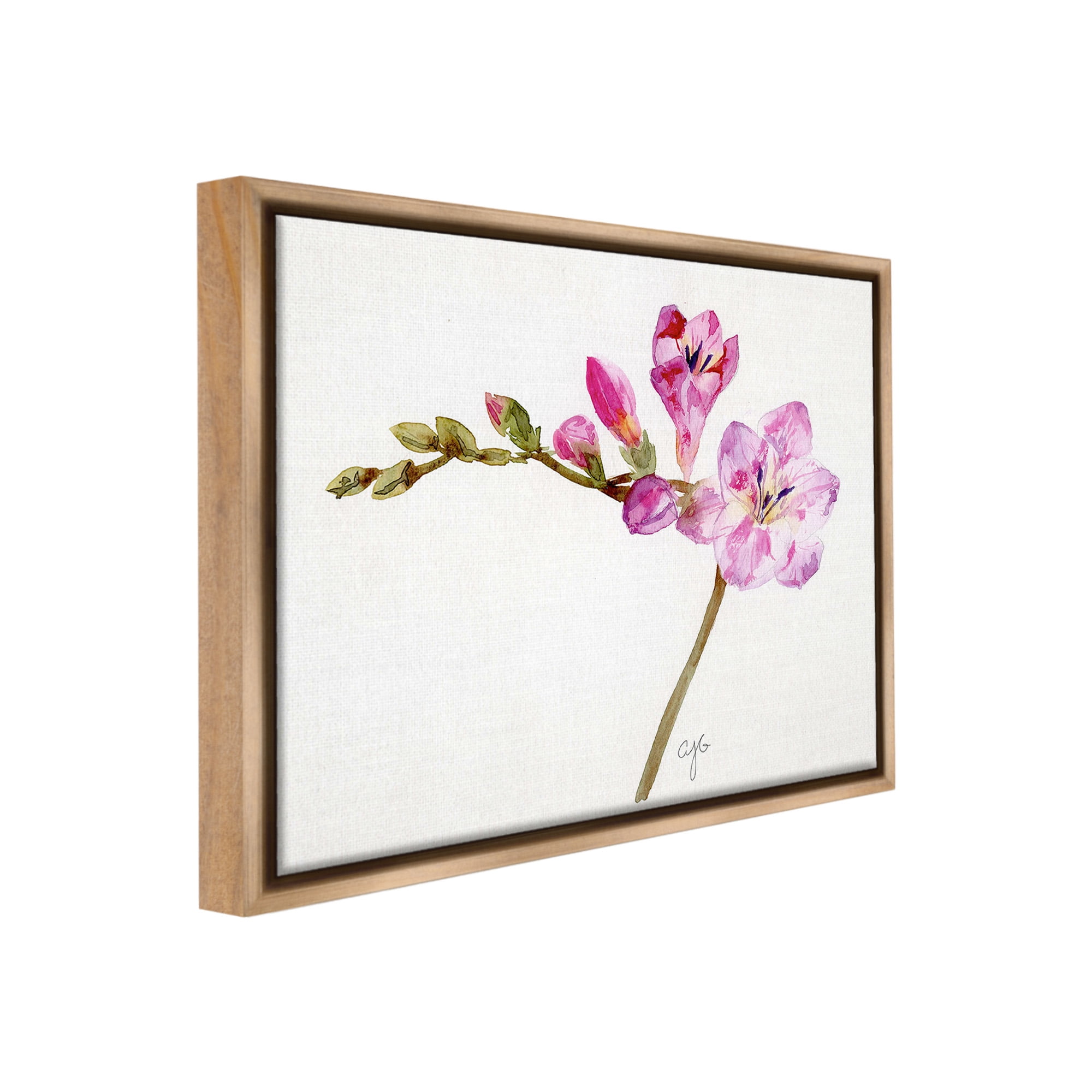 Stupell Industries Orchid Flower Sprig Botanical & Floral Painting Brown Floater Framed Canvas Art Print Wall Art, 31 x 25