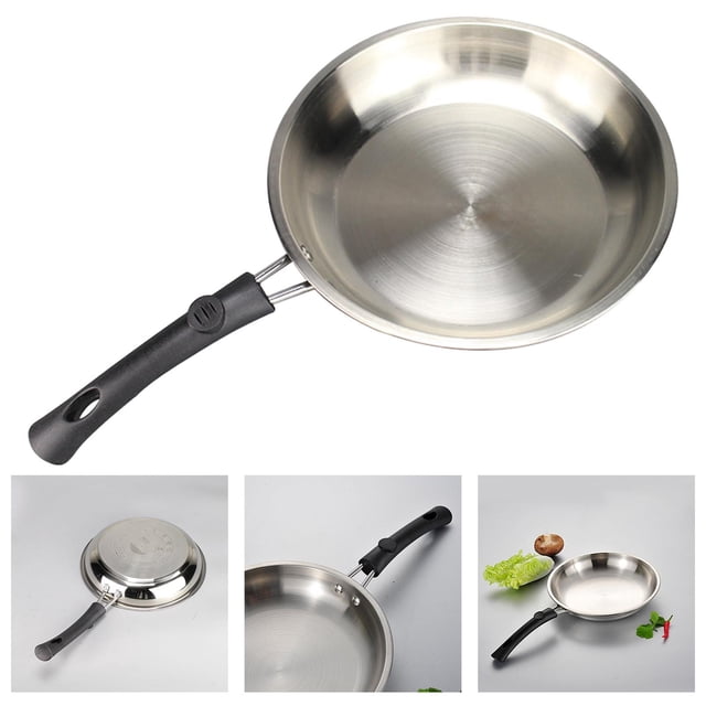 Sartén de acero inoxidable, olla para cocinar, herramienta de cocina, agarre cómodo, wok redondeado, sartén para hornear huevos para cocina de hotel y