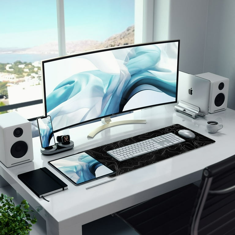 Japanese Red And Black Wave Gaming Mouse Pad Extended Large Mouse Mat Desk Pad Sea Texture Non-Slip Rubber Base Wave Mousepad Stitched Edges Keyboard Desk Pad For Office Home Game 27.6x11.8 Inch