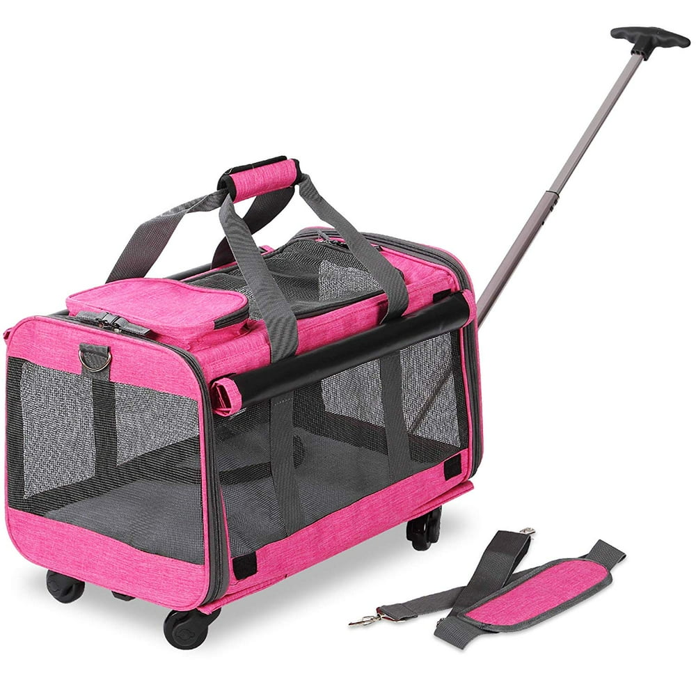 Kopeks Heavy Duty Dog Carrier with Wheels, Heather Pink, 20"L x 13"W x