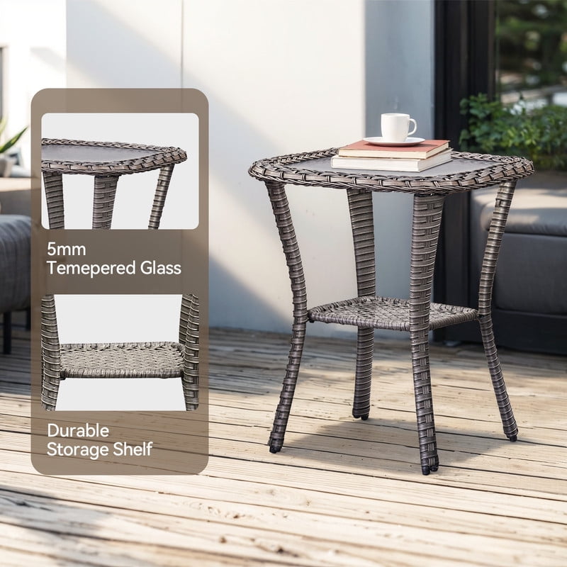 PARKWELL 7-Piece Outdoor Patio Furniture High Back Conversation Set with Swivel Glider Chairs and Fire Pit Table,50,000 BTU,Luxury 6" Thick Cushions,Wicker Patio Set for Deck, Backyard,Gray/Gray