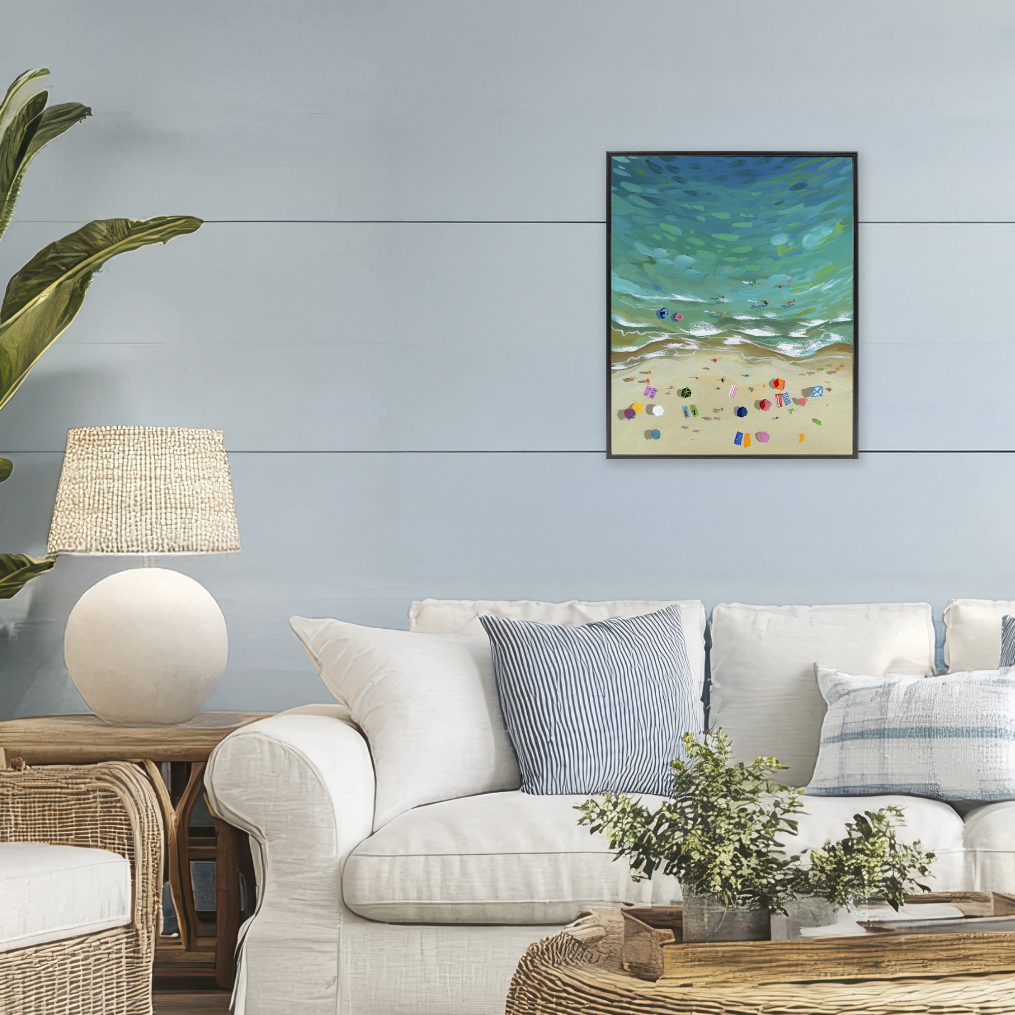 Stupell Industries Aerial Beachside with Umbrellas Black Framed Giclee Art, design by Brook Page