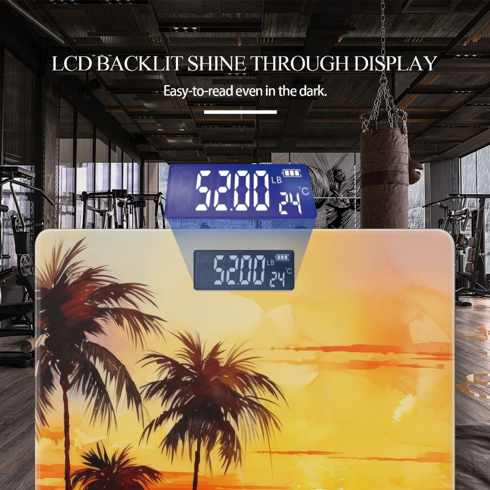 Bathroom Scale, Highly Accurate Digital Body Scale,Precisely Measures Weight up to 400 lbs-Watercolor Sunset With Palm Trees On The Beach