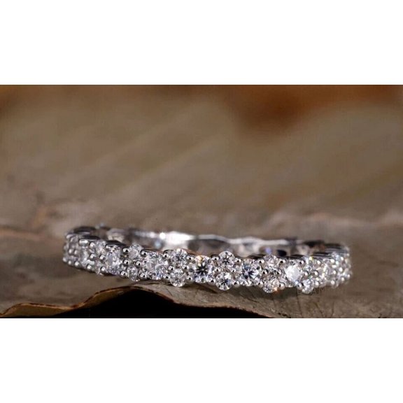 Full Eternity Wedding Band Ring 14K White Gold Plated 2.00CT Round Cut Simulated Diamond Women's Ring