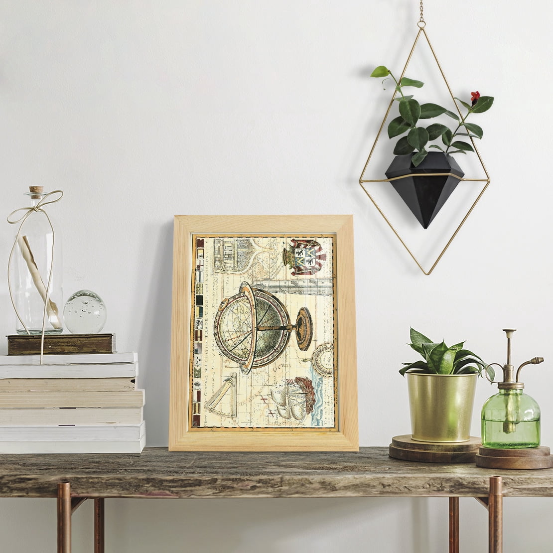 Nautical Map II -Framed Print w/glass-Natural Wood
