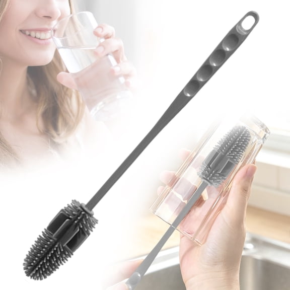 Long Handle Silicone Bottle Brush | Oimcto No Dead Corner Cup Scrubber for Water Bottles, Baby Bottles & Narrow Containers