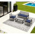 thumbnail image 3 of SESSLIFE 5-Piece Patio Furniture Set, Wicker Outdoor Conversation Sets with a Table & Three Chairs & Fire Pit, Patio Sofa Set with Cushions, for Porches, Patios, and Poolsides, Blue, 3 of 11